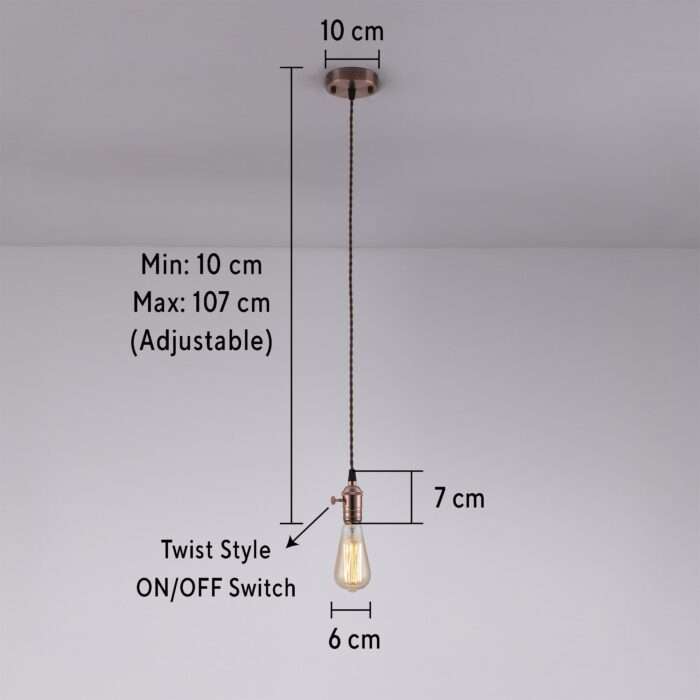 Industrial Edison Vintage Pendant Light, Lamp, Fabric Cord , With Switch - Image 9