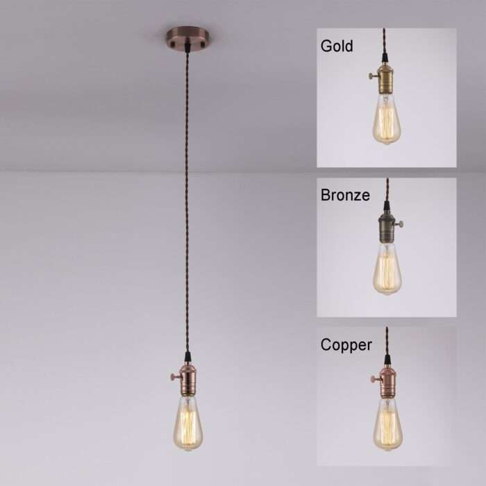 Industrial Edison Vintage Pendant Light, Lamp, Fabric Cord , With Switch - Image 2