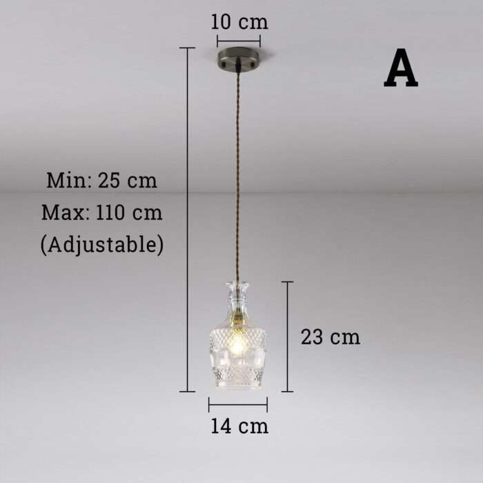 Decanter Perfume Glass Bottle Pendant Lamp With Fabric Cord Retro Ceiling Light - Image 6