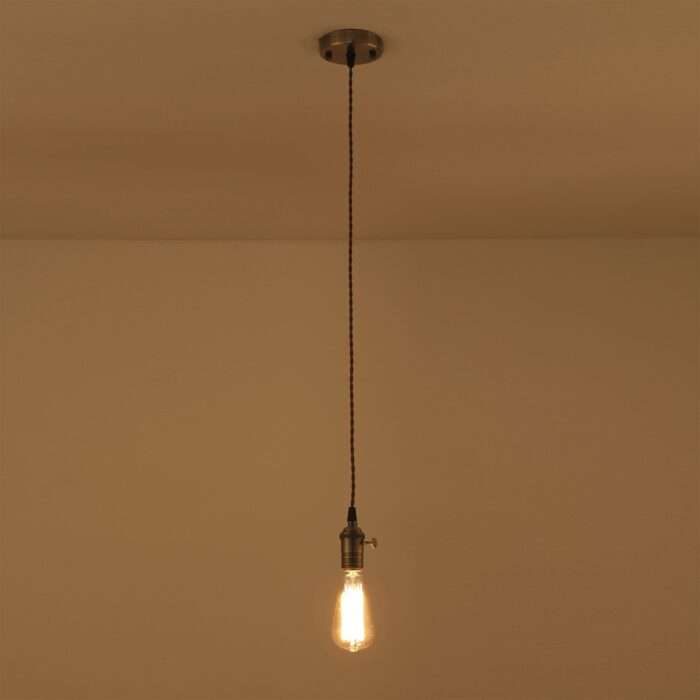 Industrial Edison Vintage Pendant Light, Lamp, Fabric Cord , With Switch - Image 8