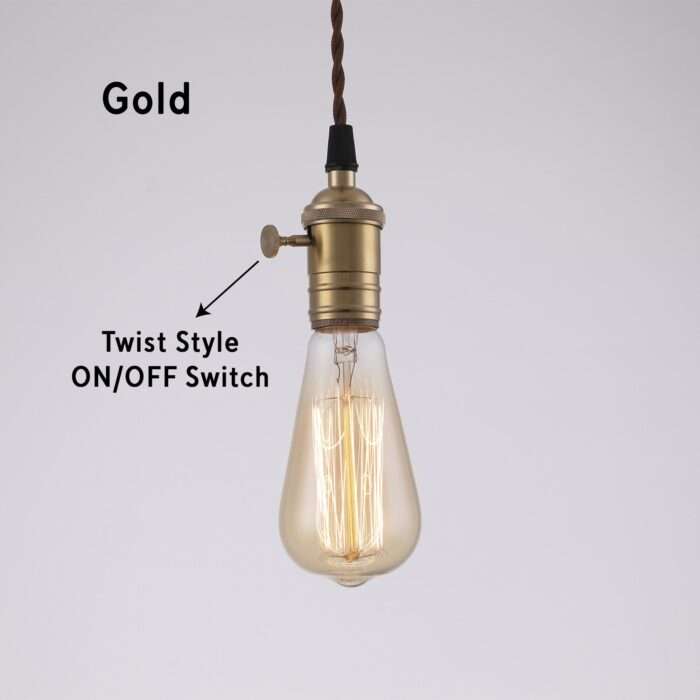 Industrial Edison Vintage Pendant Light, Lamp, Fabric Cord , With Switch - Image 5