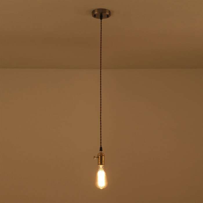 Industrial Edison Vintage Pendant Light, Lamp, Fabric Cord , With Switch - Image 7