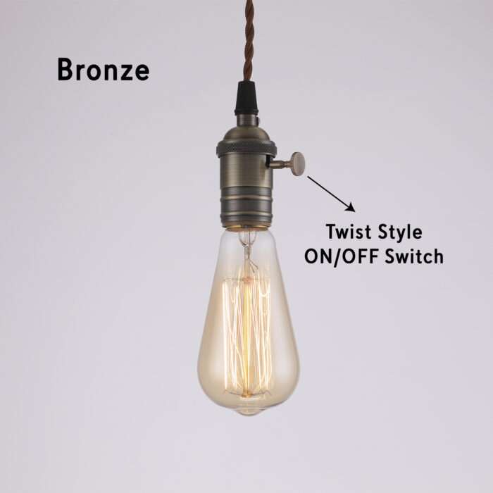 Industrial Edison Vintage Pendant Light, Lamp, Fabric Cord , With Switch - Image 4