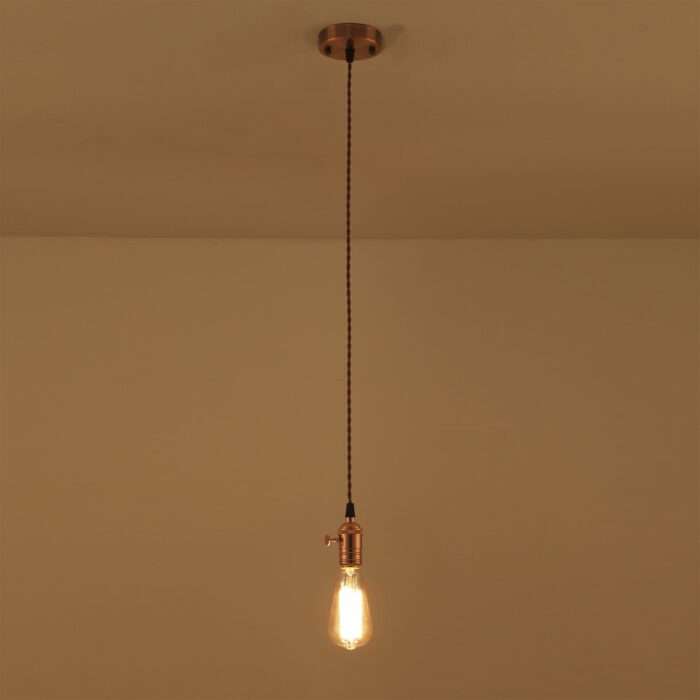 Industrial Edison Vintage Pendant Light, Lamp, Fabric Cord , With Switch - Image 6