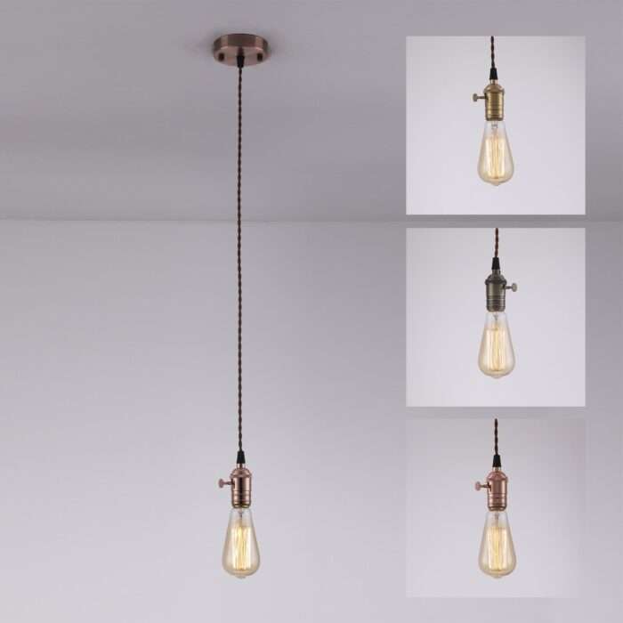 Industrial Edison Vintage Pendant Light, Lamp, Fabric Cord , With Switch