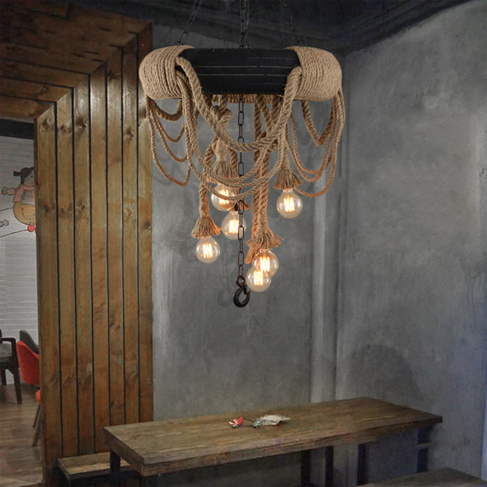 Industrial Tyre Chandelier Light Edison Edison Cafe Bar Restaurant Rustic 6 Bulb - Image 5