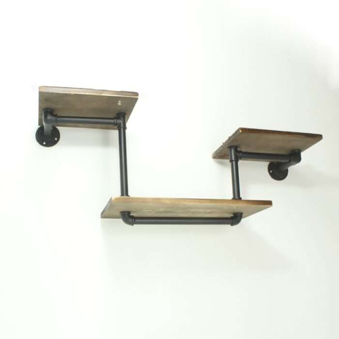 Industrial Urban Style Galvanised Steel Pipe Book Shelf Wooden Shelving - Image 3