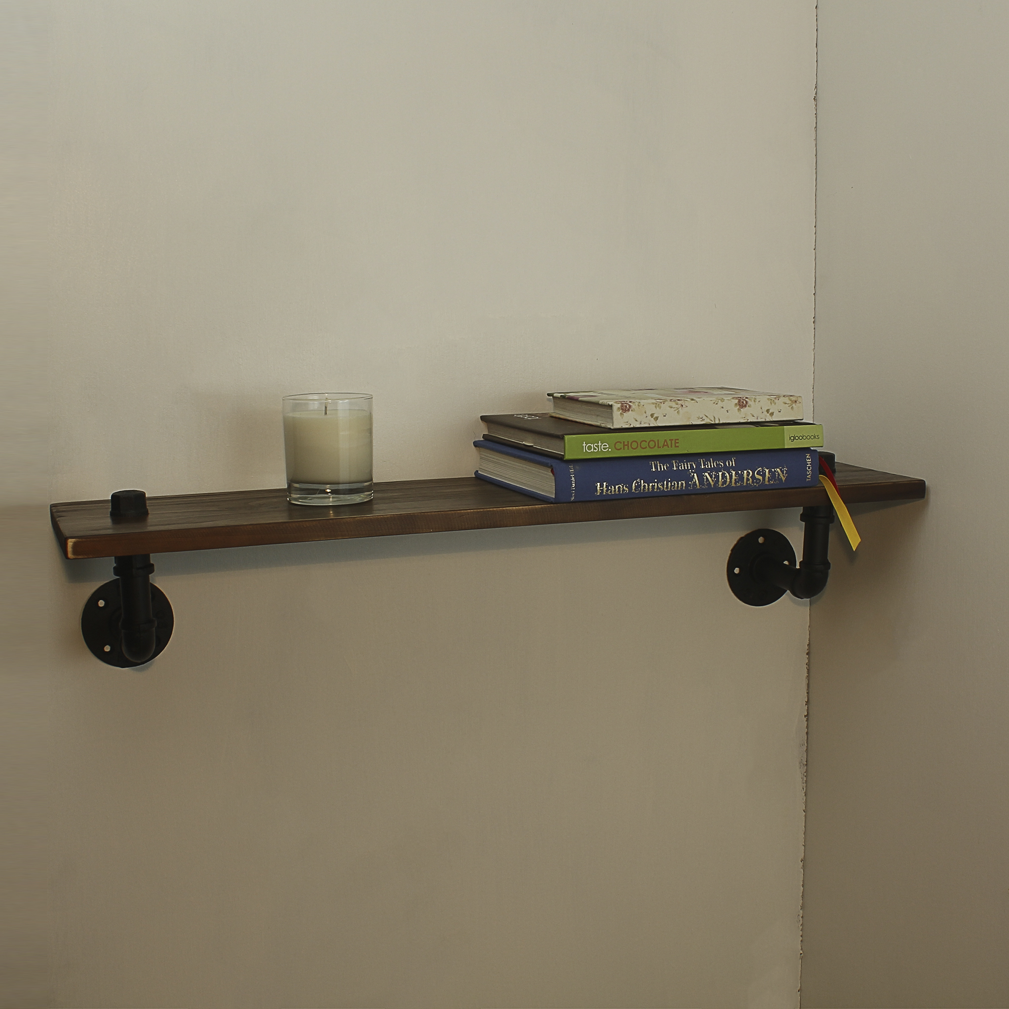 Industrial Urban Style Galvanised Steel Pipe Book Shelf Storage Wooden