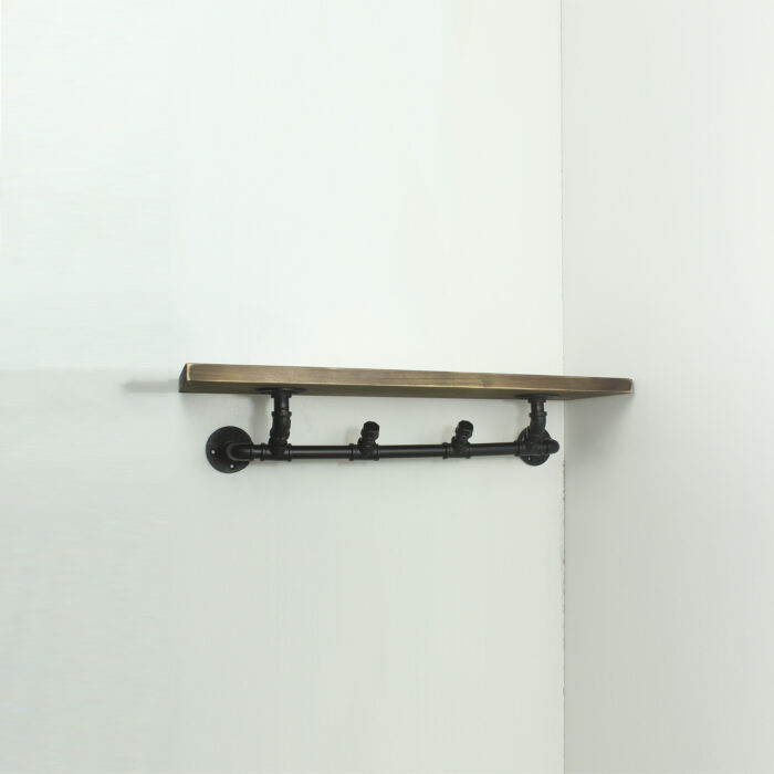 Vintage Coat Rack With Shelf Rust Urban Style Galvanised Steel Pipe Wooden Hooks - Image 3