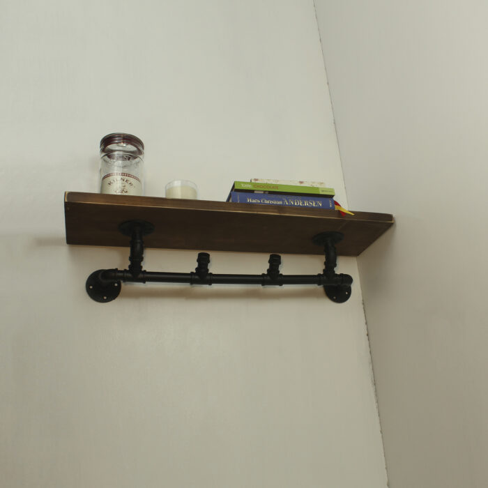 Vintage Coat Rack With Shelf Rust Urban Style Galvanised Steel Pipe Wooden Hooks - Image 2