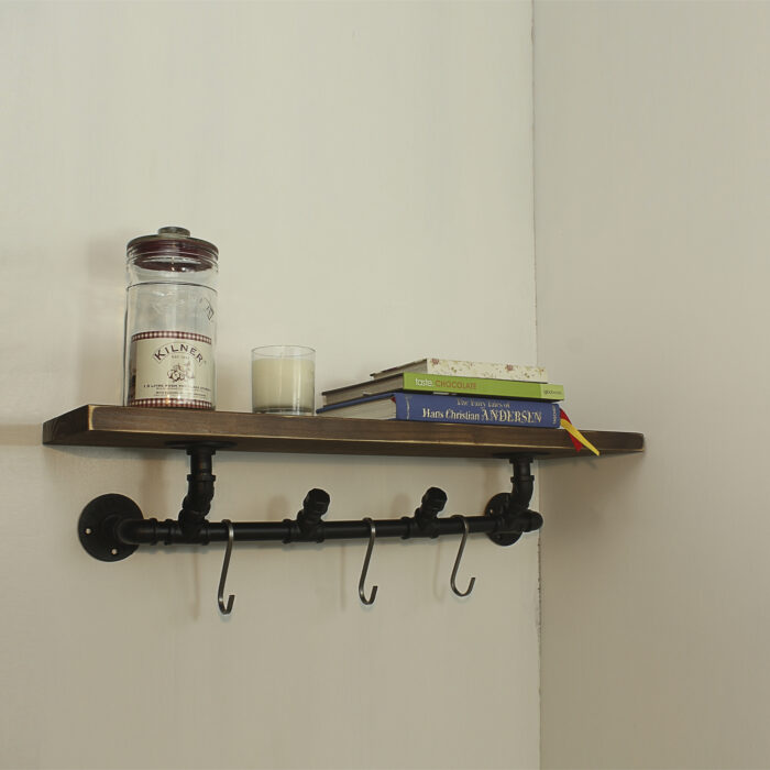 Vintage Coat Rack With Shelf Rust Urban Style Galvanised Steel Pipe Wooden Hooks