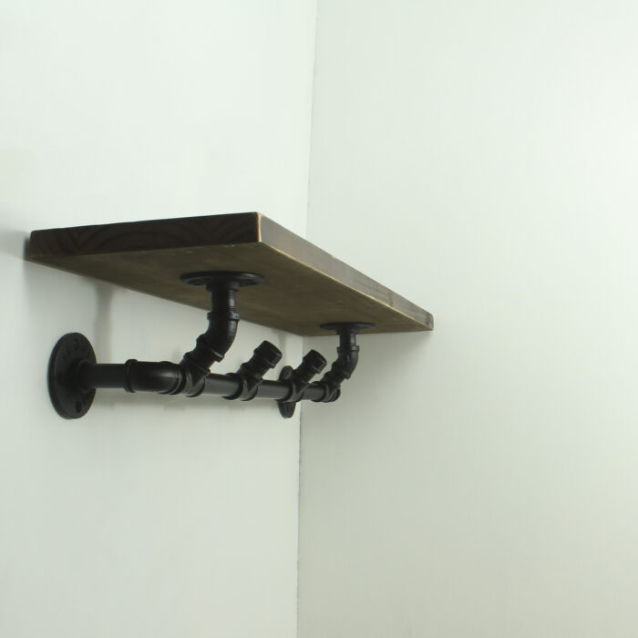 Vintage Coat Rack With Shelf Rust Urban Style Galvanised Steel Pipe Wooden Hooks - Image 5