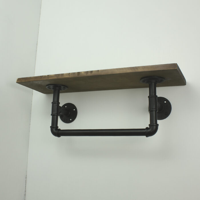 Industrial Urban Iron Steel Pipe Book Shelf Storage Towel Rail,Wood,Towel Racks - Image 4