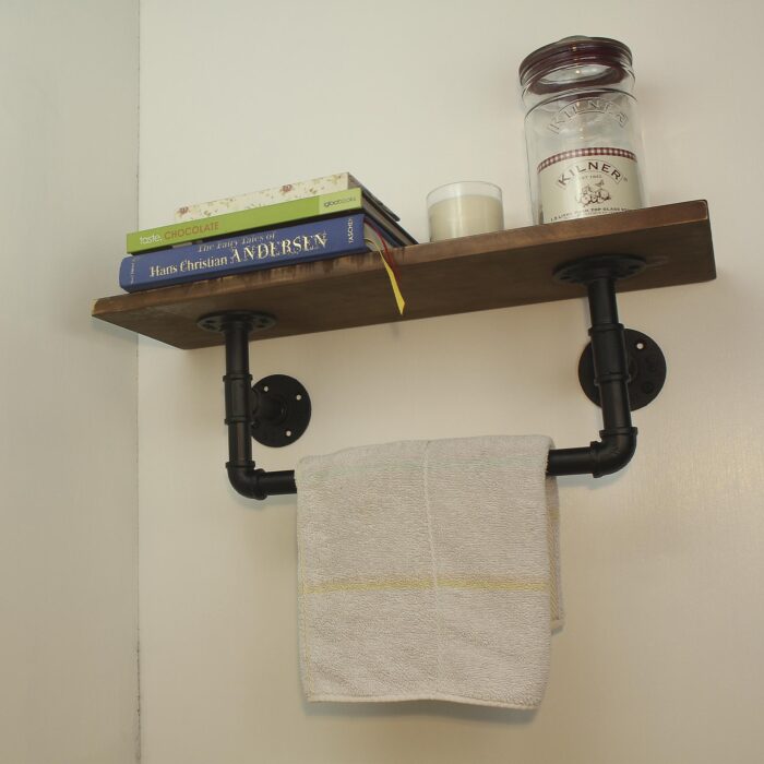 Industrial Urban Iron Steel Pipe Book Shelf Storage Towel Rail,Wood,Towel Racks