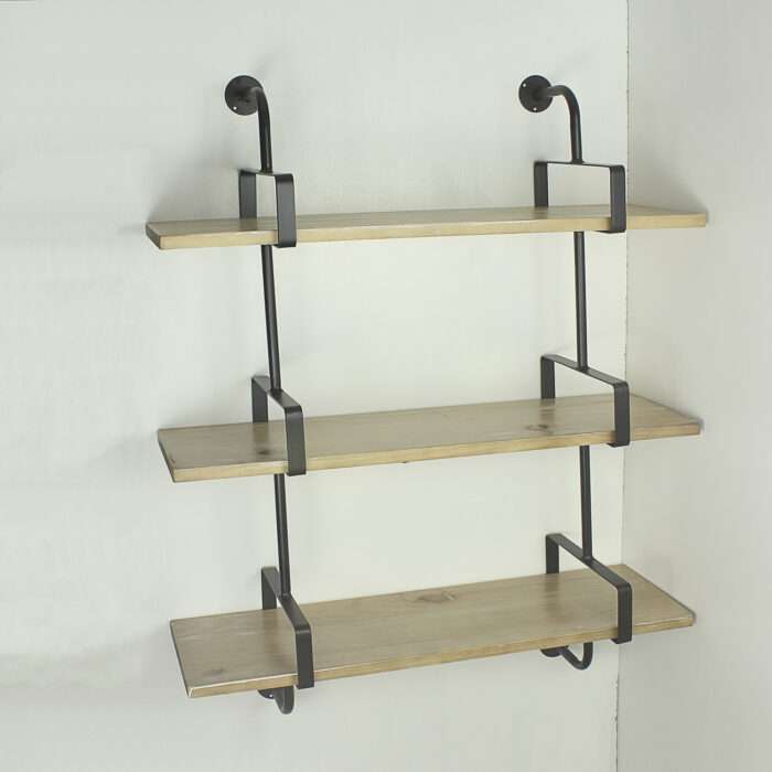 Industrial Urban Style Galvanised Steel Pipe Book Shelf Storage Wooden - Image 6