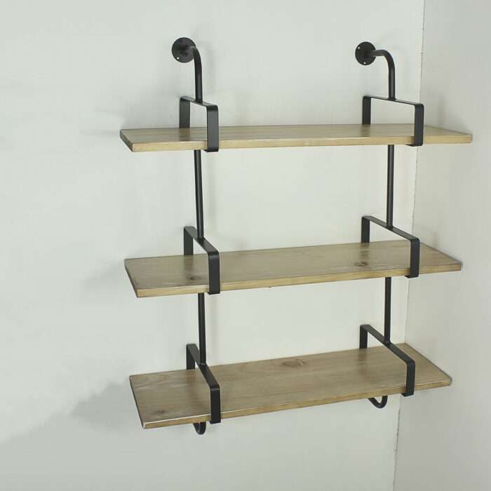 Industrial Urban Style Galvanised Steel Pipe Book Shelf Storage Wooden - Image 7