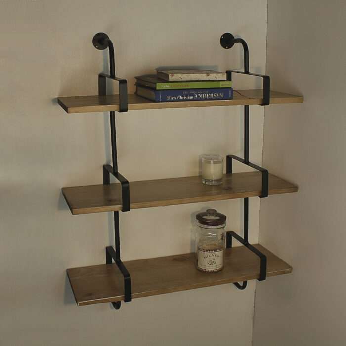 Industrial Urban Style Galvanised Steel Pipe Book Shelf Storage Wooden - Image 2