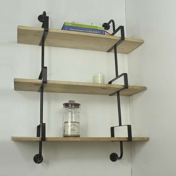 Industrial Urban Style Galvanised Steel Pipe Book Shelf Storage Wooden