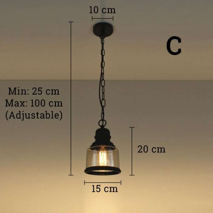 New Vintage Industrial Retro Loft Amber Glass Shade Pendant Light With Chain - Image 5