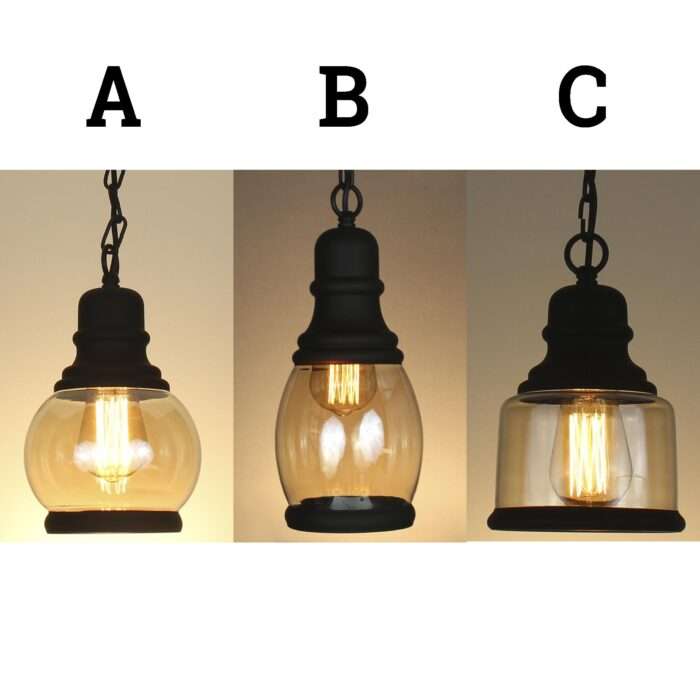 New Vintage Industrial Retro Loft Amber Glass Shade Pendant Light With Chain