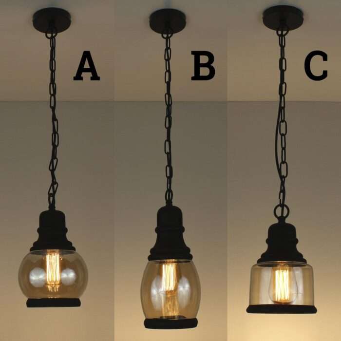 New Vintage Industrial Retro Loft Amber Glass Shade Pendant Light With Chain - Image 2