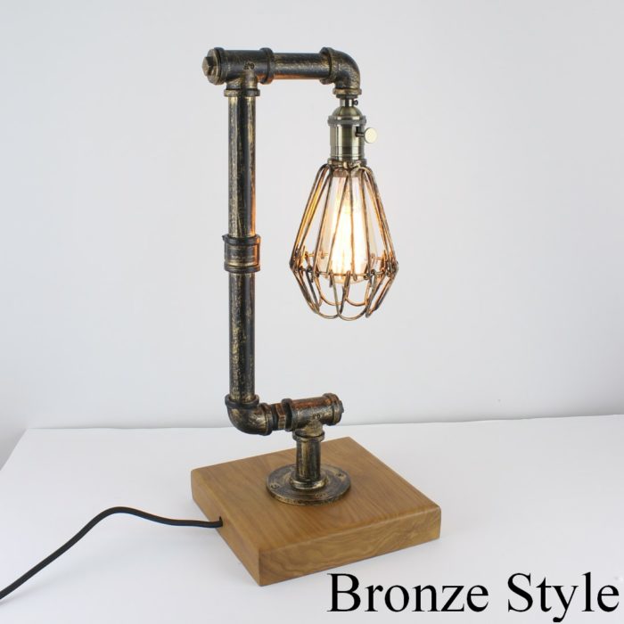 Vintage Industrial Retro Cage Steel Pipe Desk Table Lamp Light Edison Steampunk