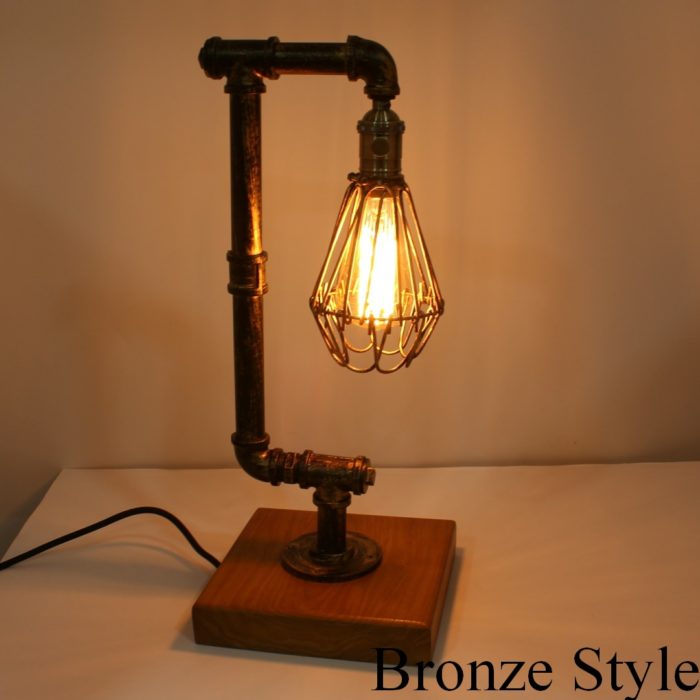 Vintage Industrial Retro Cage Steel Pipe Desk Table Lamp Light Edison Steampunk - Image 9