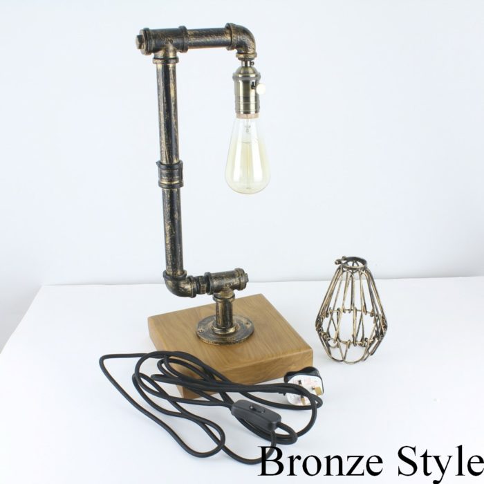 Vintage Industrial Retro Cage Steel Pipe Desk Table Lamp Light Edison Steampunk - Image 8