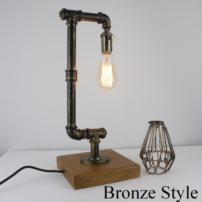 Vintage Industrial Retro Cage Steel Pipe Desk Table Lamp Light Edison Steampunk - Image 5