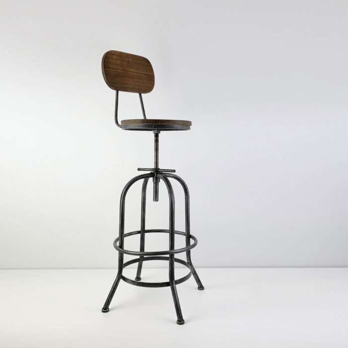 Rustic Industrial Bar Stool Wooden Top Shabby Vintage Chic Kitchen Chair Silver - Image 4