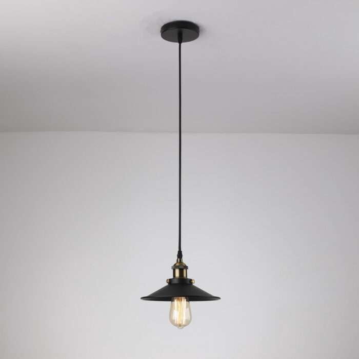 Modern Vintage Industrial Metal Ceiling Light Black Shade Pendant - Image 3