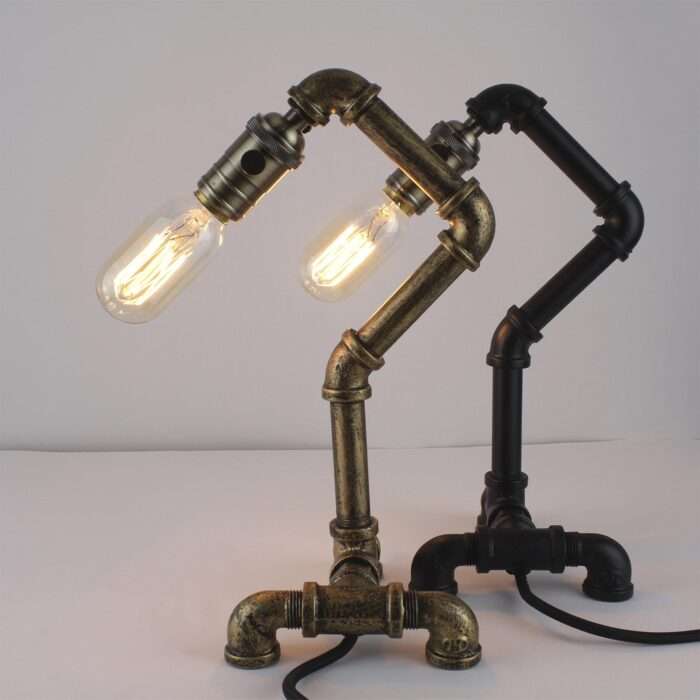 Vintage Industrial Retro Style Steel Pipe Desk Table Lamp Light Edison Steampunk - Image 2