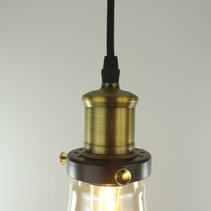 Vintage Pendant Light Edison Filament Teardrop Clear Amber Glass Shade - Image 3