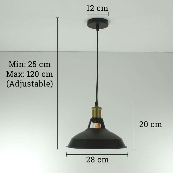 Modern Vintage Industrial Metal Ceiling Light Black Shade Pendant Bronze - Image 3