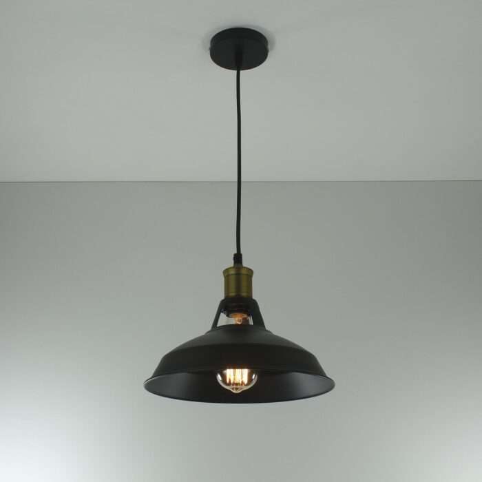 Modern Vintage Industrial Metal Ceiling Light Black Shade Pendant Bronze - Image 2