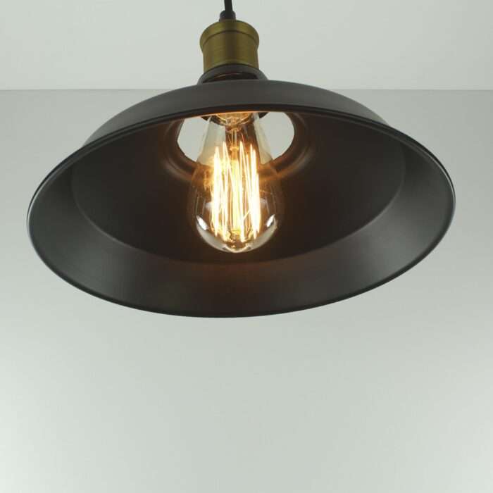 Modern Vintage Industrial Metal Ceiling Light Black Shade Pendant Bronze - Image 5