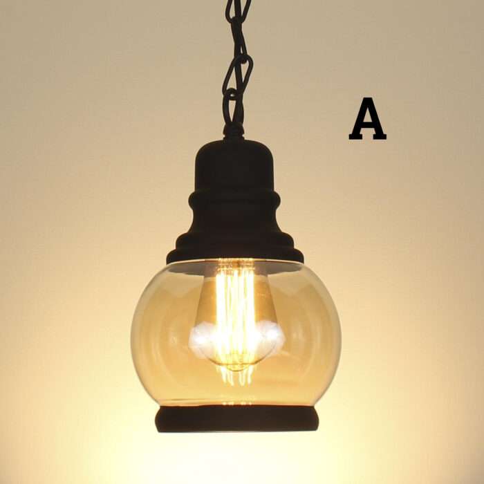 New Vintage Industrial Retro Loft Amber Glass Shade Pendant Light With Chain - Image 6