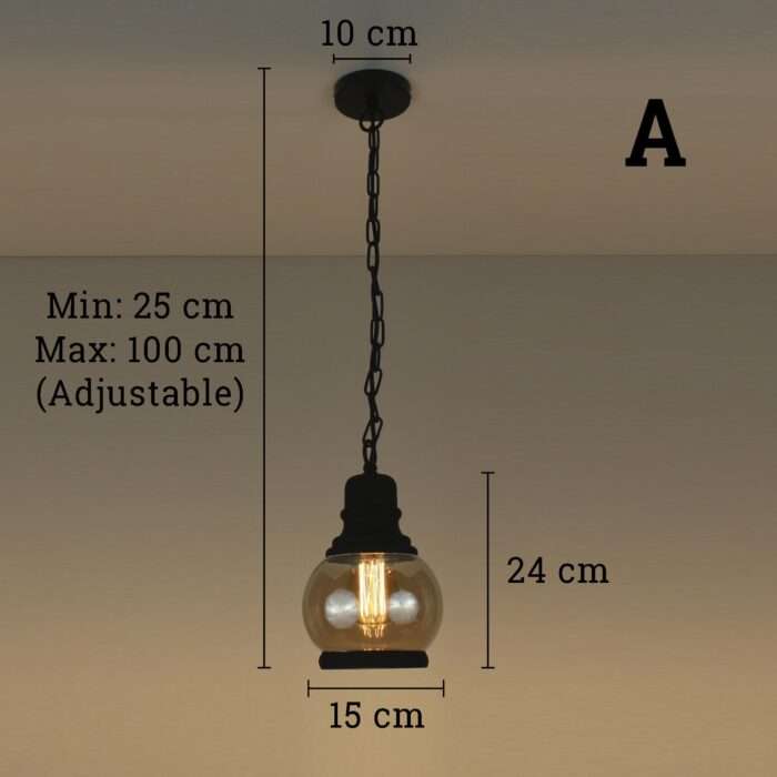 New Vintage Industrial Retro Loft Amber Glass Shade Pendant Light With Chain - Image 3