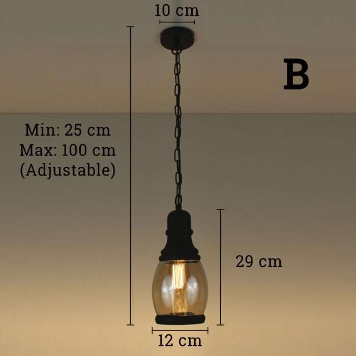 New Vintage Industrial Retro Loft Amber Glass Shade Pendant Light With Chain - Image 4