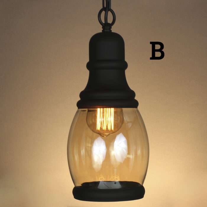 New Vintage Industrial Retro Loft Amber Glass Shade Pendant Light With Chain - Image 7