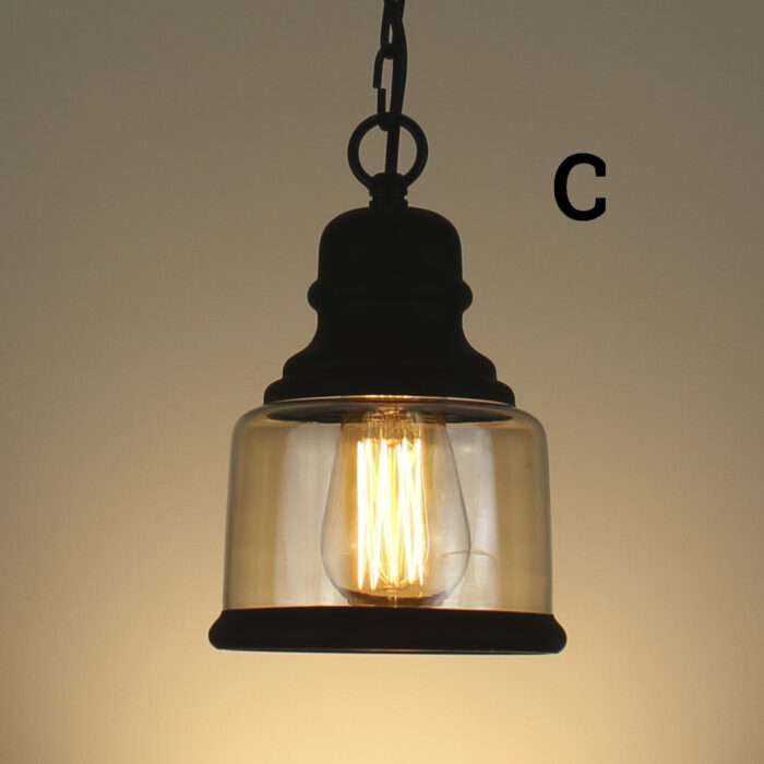 New Vintage Industrial Retro Loft Amber Glass Shade Pendant Light With Chain - Image 8