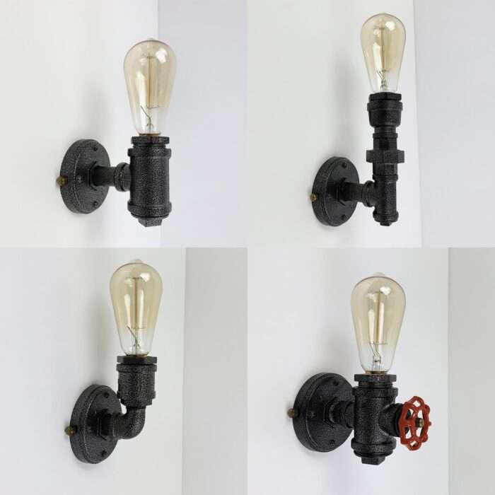 Vintage Industrial Rustic Unique Style Wall Light Knob Waterpipe Wall Lamp - Image 2