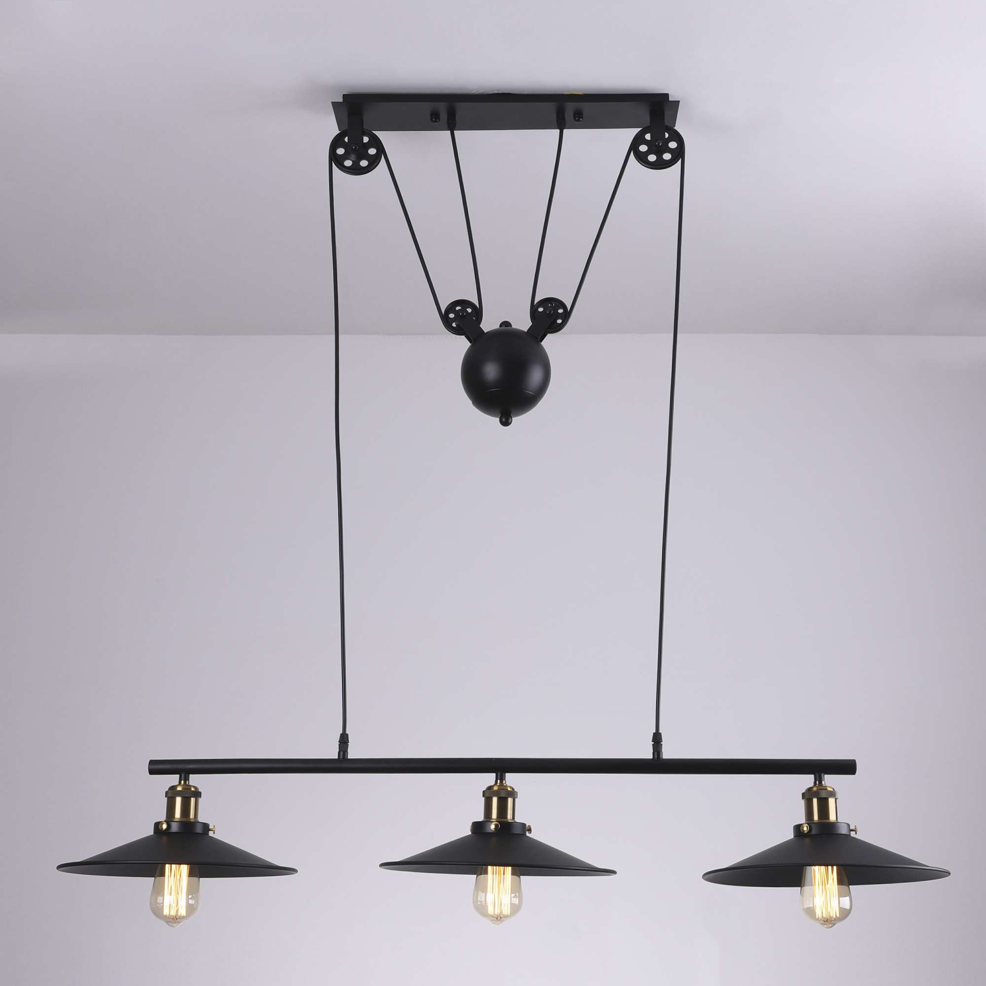 Pendant Pulley Light Industrial Vintage Ceiling Triple Bulb Lights