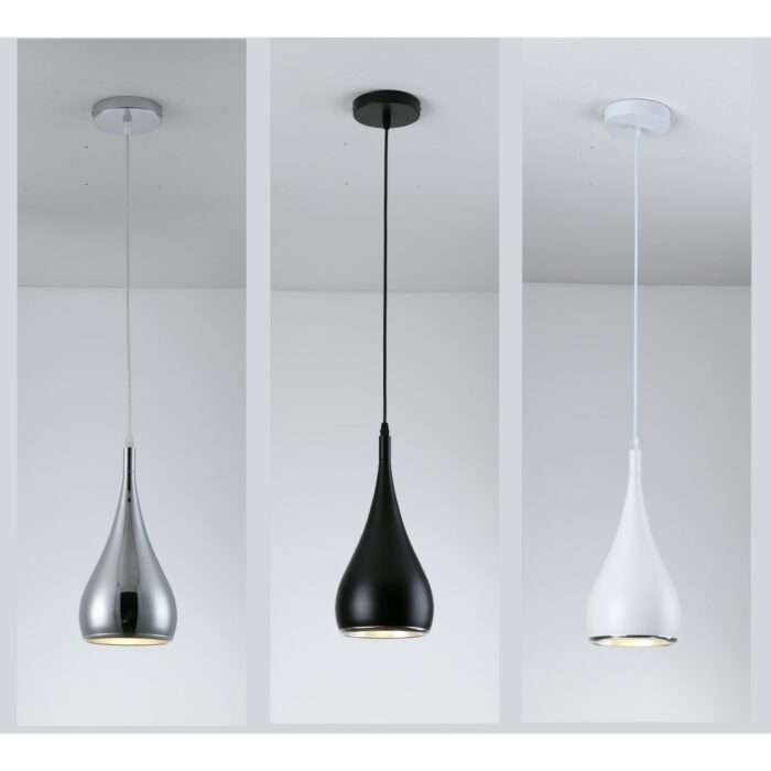 New Modern Teardrop Ceiling Pendant Light Retro Loft Black Chrome White Metal