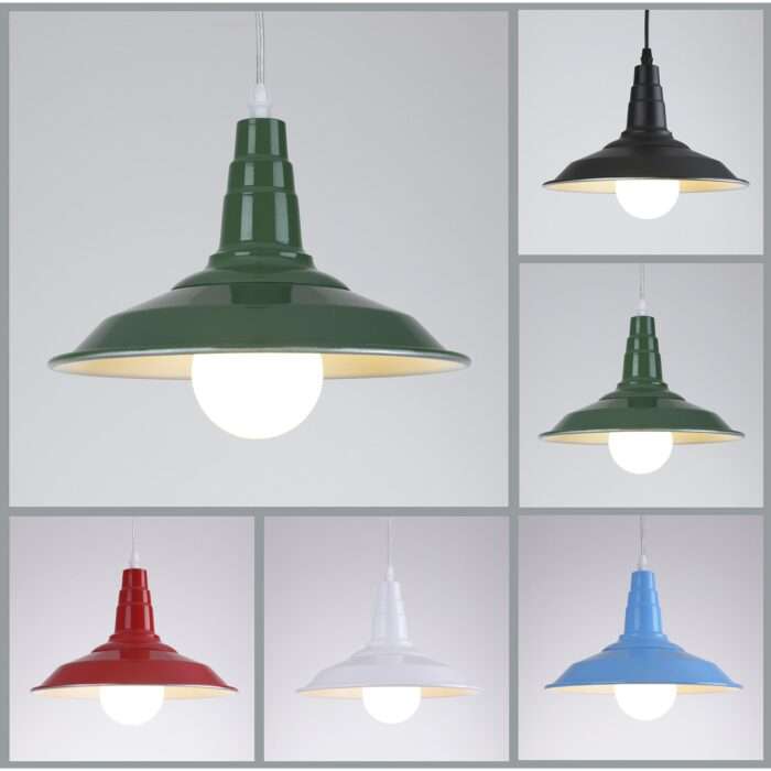 New Vintage Industrial Loft Metal Shade Pendant Light,Black,Blue,Green,Red,White