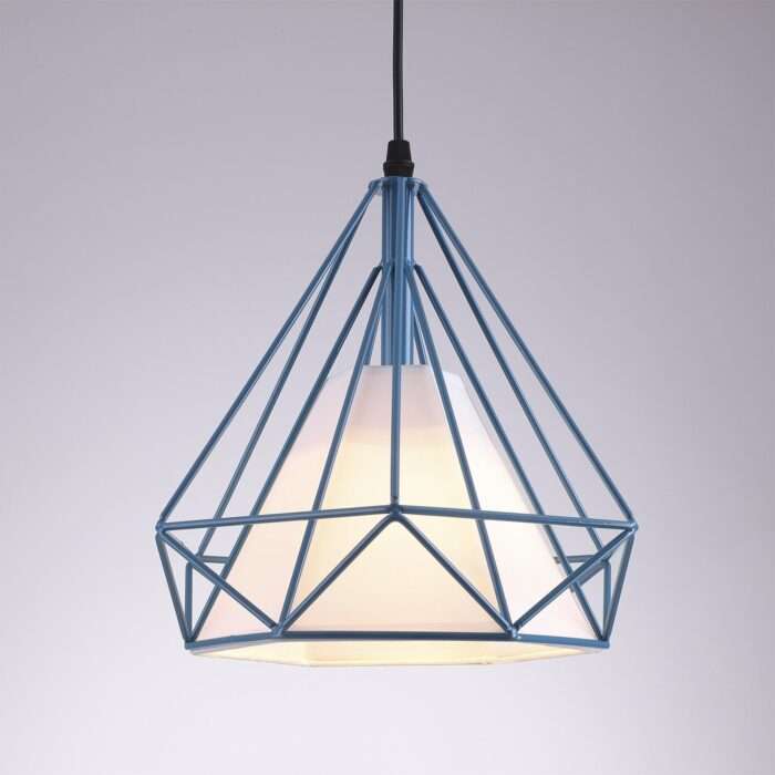 Vintage Industrial Black,Blue,Red,Yellow,White,Metal Cage Fabric Pendant Light - Image 2