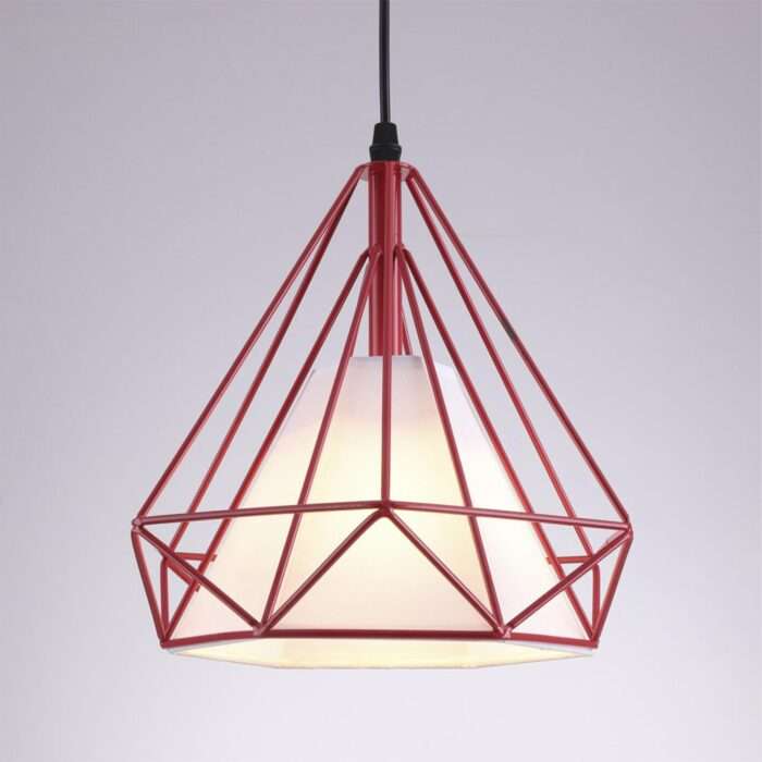 Vintage Industrial Black,Blue,Red,Yellow,White,Metal Cage Fabric Pendant Light - Image 4