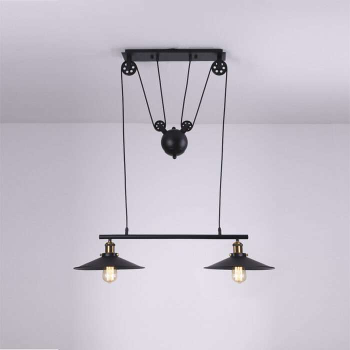Industrial Vintage Ceiling Pendant Light, Retro Pulley Suspended Rise Fall Black