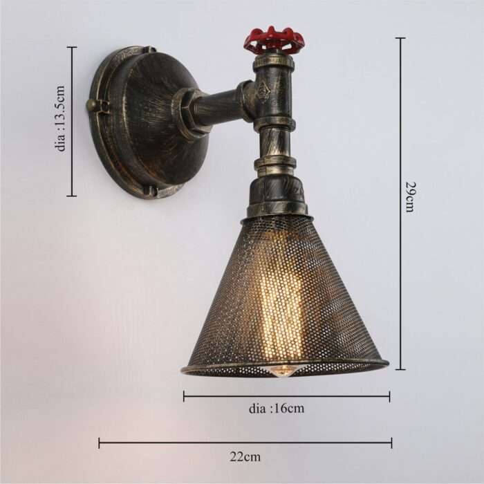 Industrial Style Vintage Mesh Rustic Bronze Steampunk Sconce Wall Light - Image 5