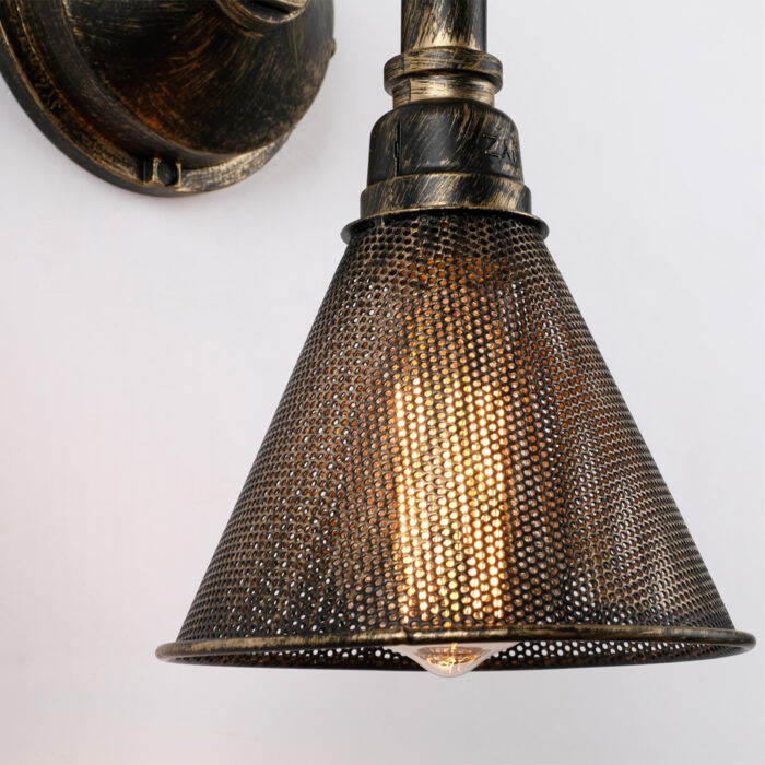 Industrial Style Vintage Mesh Rustic Bronze Steampunk Sconce Wall Light - Image 3